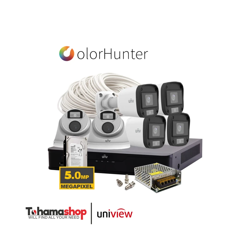 عرض 6 كاميرا مراقبة يونيفيو دقة 5 ميجا بكسل رؤية ليلية بالألوان
